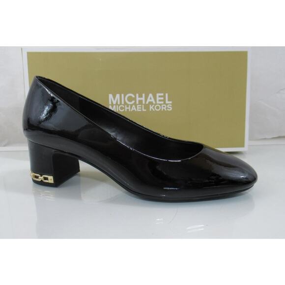 Michael Kors June Flex Mid Pump Block Heel MK Logo Black Patent Size 7.5 - Picture 1 of 10